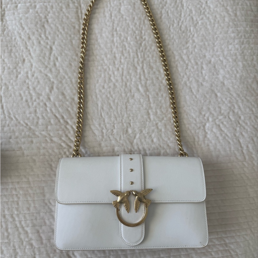 White Leather Bag with Gold Chain